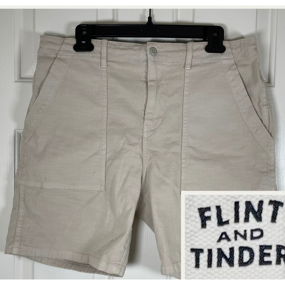 Flint and Tinder Fatigue Shorts Mens 34 Sand Beige Cotton Stretch Utility Pocket